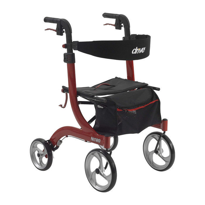 Drive Medical RTL10266 Nitro Euro-Style 4-Wheel Rollator Walker With Seat, Red