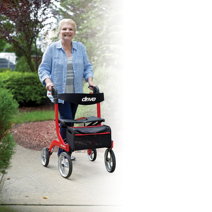 Drive Medical RTL10266 Nitro Euro-Style 4-Wheel Rollator Walker With Seat, Red