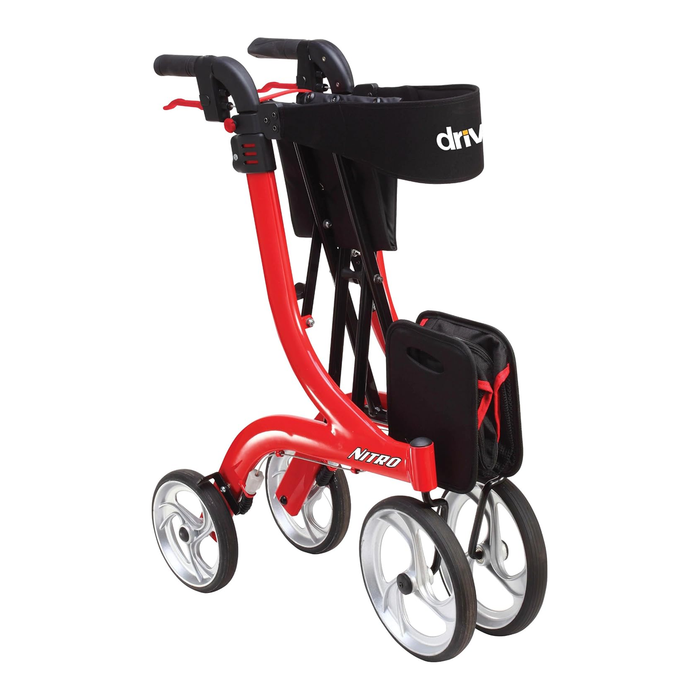 Drive Medical RTL10266 Nitro Euro-Style 4-Wheel Rollator Walker With Seat, Red