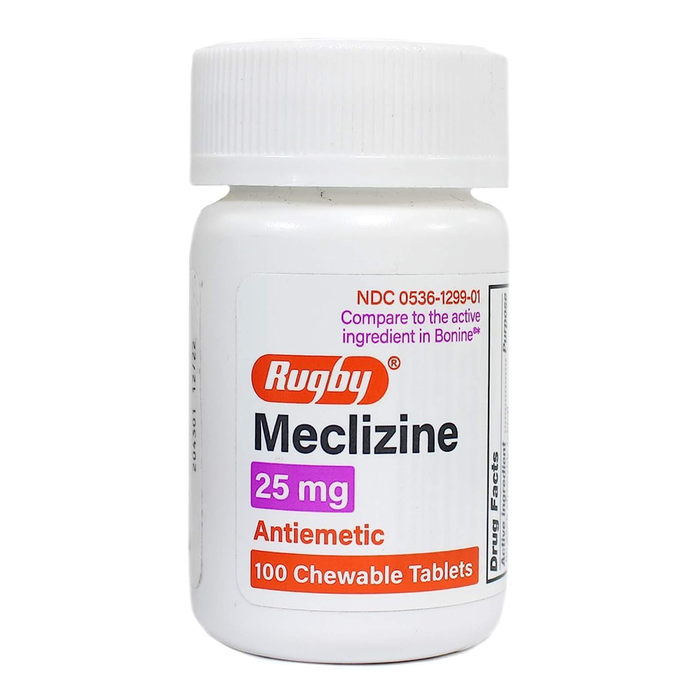 Rugby Meclizine 25 mg - 100 Chewable Tablets