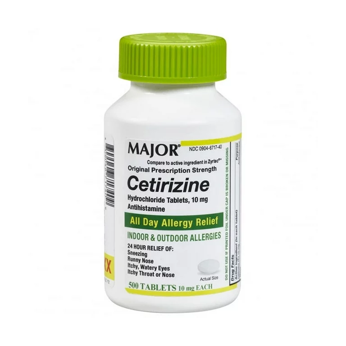 Major All Day Allergy Relief Cetirizine 10mg HCL 500 tabs — RMS PRODUCTS