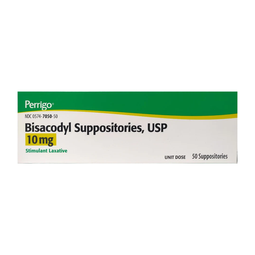 Perrigo Bisacodyl 10 mg Stimulant Laxative - 50 Medicated Suppositories | Dulcolax - RMS PRODUCTS
