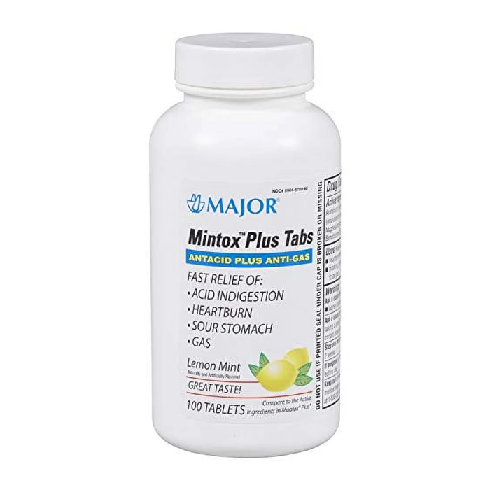 Major Mintox Lemon Mint Antacid Antigas - 100 Tablets