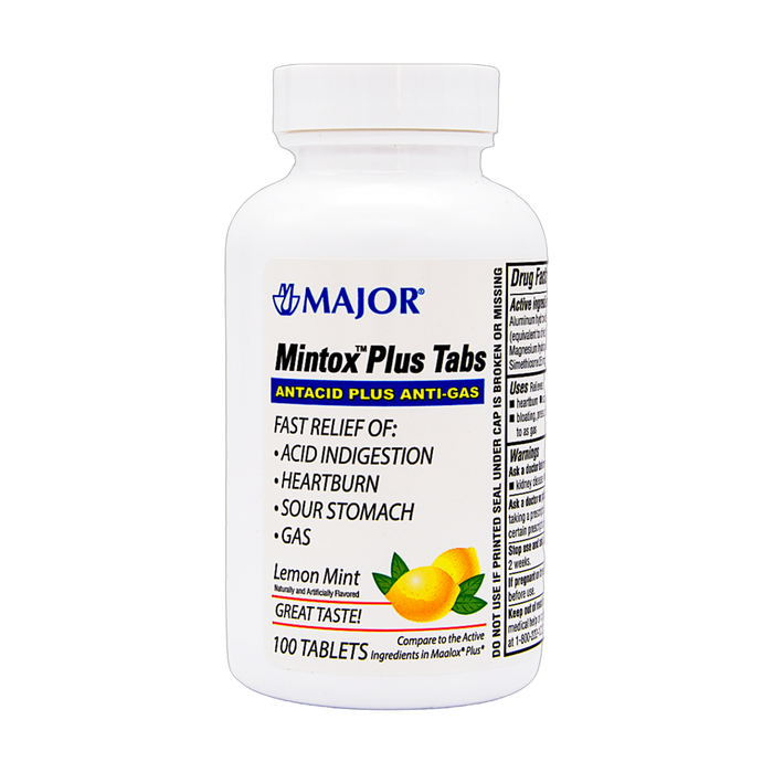 Major Mintox Lemon Mint Antacid Antigas - 100 Tablets | Maalox Plus