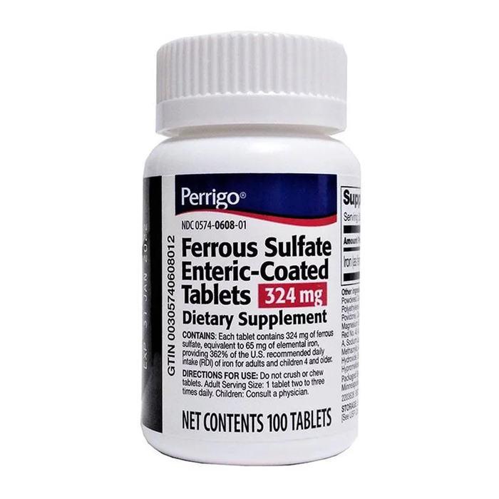 Perrigo Ferrous Sulfate Enteric Coated Tablets, Dietary Supplement, 100ct