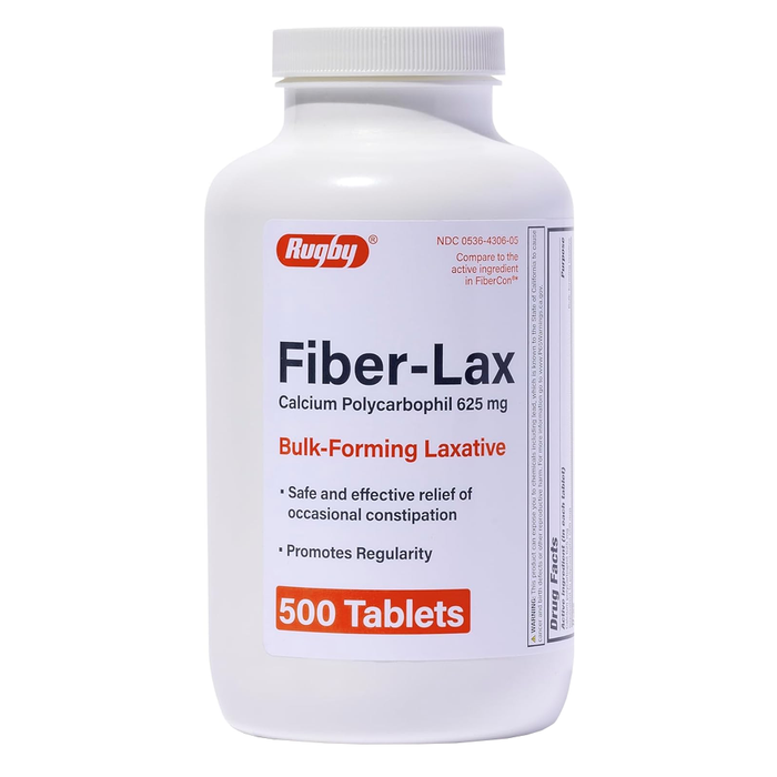 Rugby Fiber-Lax Calcium Polycarbophil 625mg - 500 Tablets