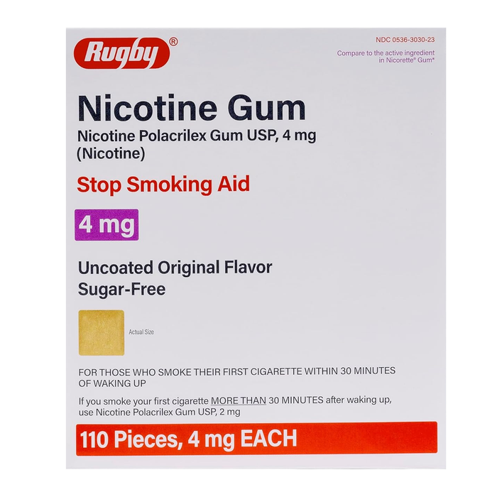 Rugby Nicotine Polacrilex Gum 4mg – Sugar Free Original Flavor – 110 Pieces | Stop Smoking Aid for Heavy Smokers