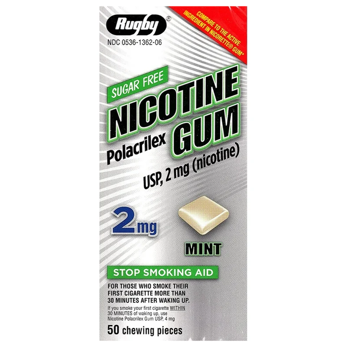 Rugby Nicotine Polacrilex Gum USP 2mg Sugar-Free Mint Flavor 50 Pieces