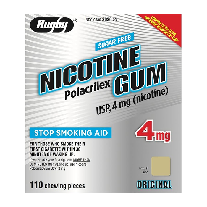 Rugby Nicotine Polacrilex Gum USP 4mg Sugar Free Original Flavor 110 Pieces