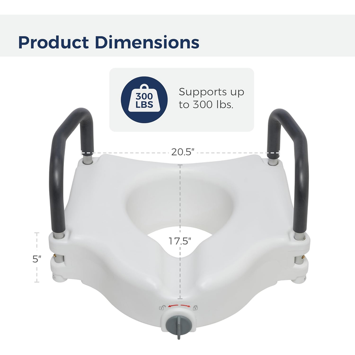 Drive Medical RTL12027RA 2-in-1 Raised Toilet Seat with Removable Padded Arms