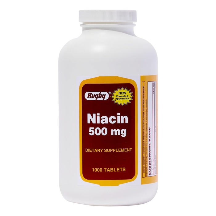 Rugby Niacin Dietary Supplement – 500mg, 1000 Tablets | Supports Cardiovascular Health & Energy Metabolism
