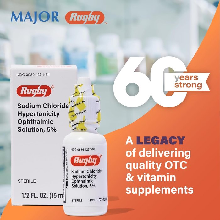 Rugby Sodium Chloride Hypertonicity Ophthalmic Solution 5% – 15 mL | Eye Drops for Corneal Edema & Swelling Relief