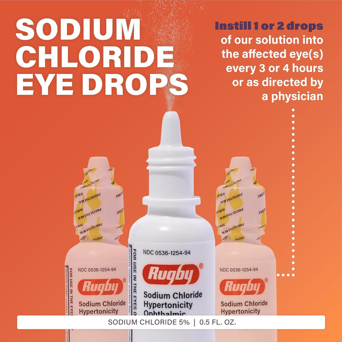 Rugby Sodium Chloride Hypertonicity Ophthalmic Solution 5% – 15 mL | Eye Drops for Corneal Edema & Swelling Relief