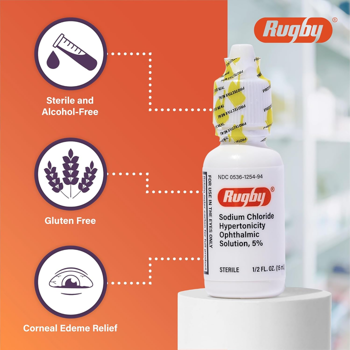 Rugby Sodium Chloride Hypertonicity Ophthalmic Solution 5% – 15 mL | Eye Drops for Corneal Edema & Swelling Relief