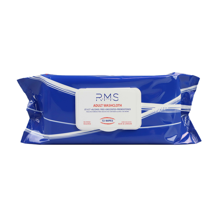 RMS BRANDS Disposable Wipes/Washcloths 8” x 12” - 1 Pack (72 Count)